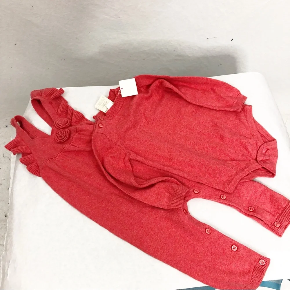 NEW First Impressions 2 Piece Body Suit Overall Sweater Outfit, Size 6-9 Months